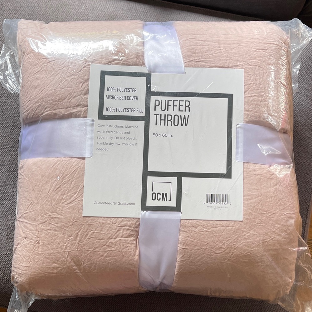Blush Puffer Throw Blanket